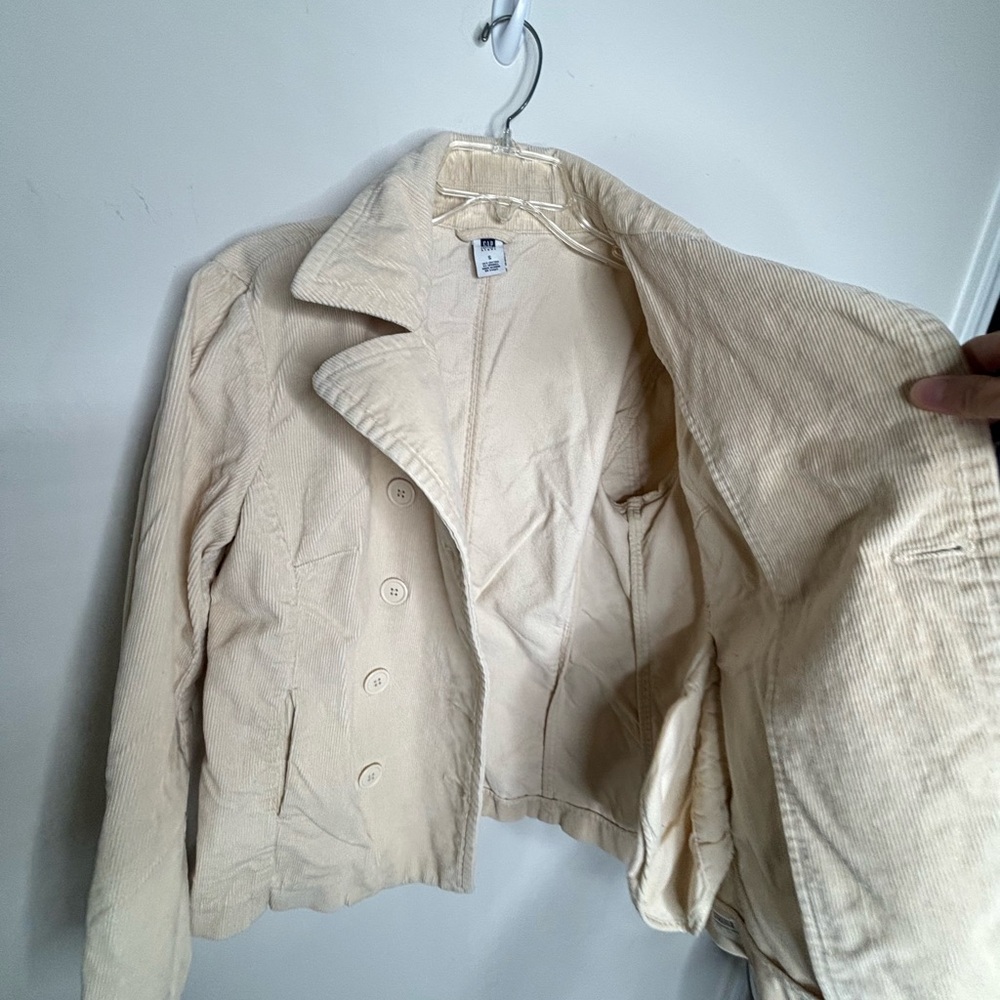 BN9 GAP Beige Corduroy Jacket Double-Breasted Pea Coat Women Small‎ - Picture 8 of 11
